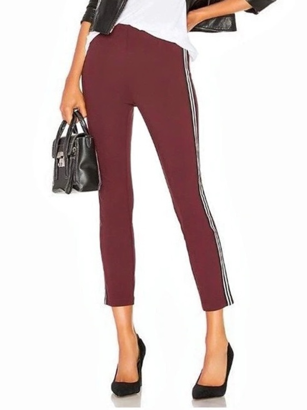 Rag & bone Simone Burgundy Black & White Side Stripe Ponte Crop Pants Sz 6